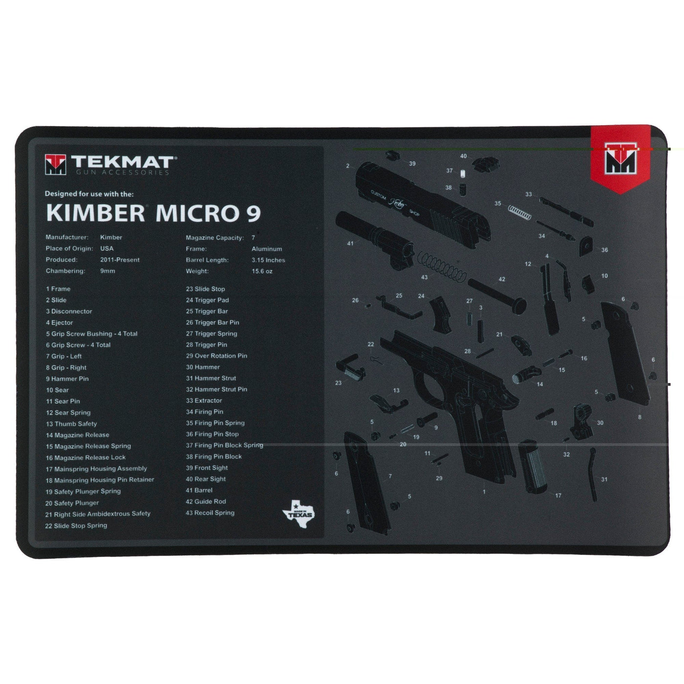 BECK TEK, LLC (TEKMAT) Tekmat Pstl Mat For Kimber Micro 9 Gun Care