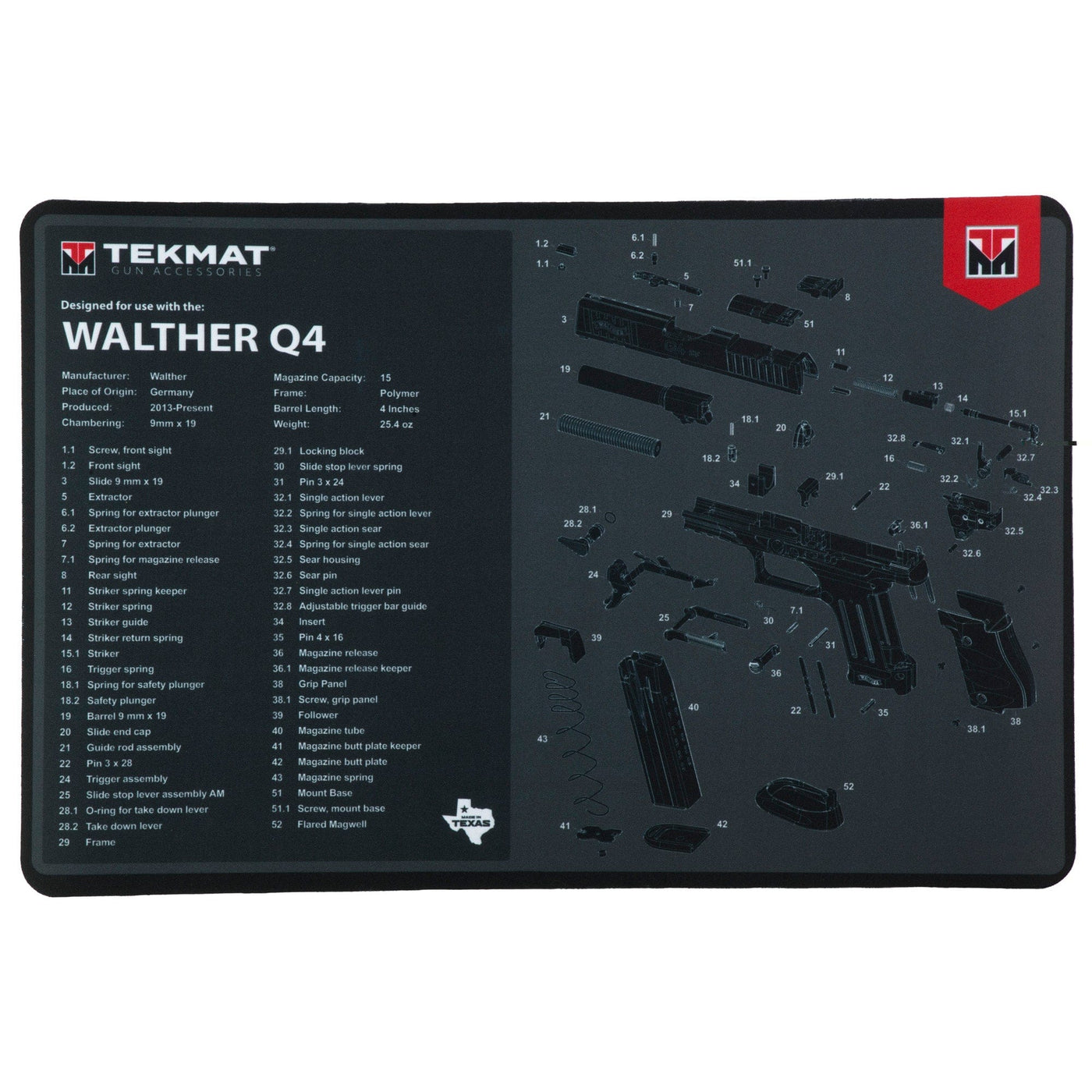 BECK TEK, LLC (TEKMAT) Tekmat Pstl Mat For Walther Q4 Sf Gun Care