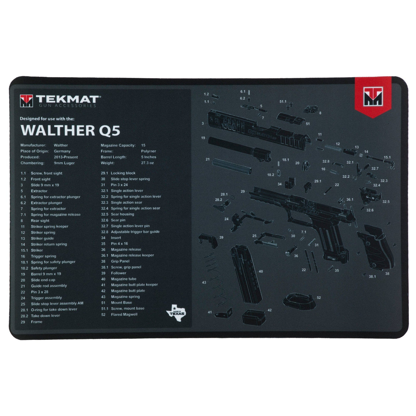 BECK TEK, LLC (TEKMAT) Tekmat Pstl Mat For Walther Q5 Sf Gun Care