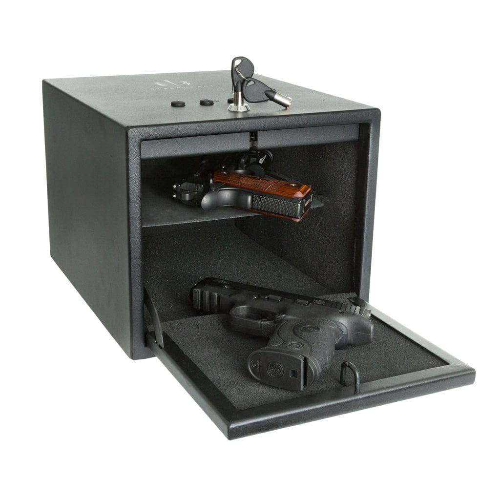 Blackheart Blackheart Double Gun Hard Pistol Vault W/ Shelf Black Gun Storage