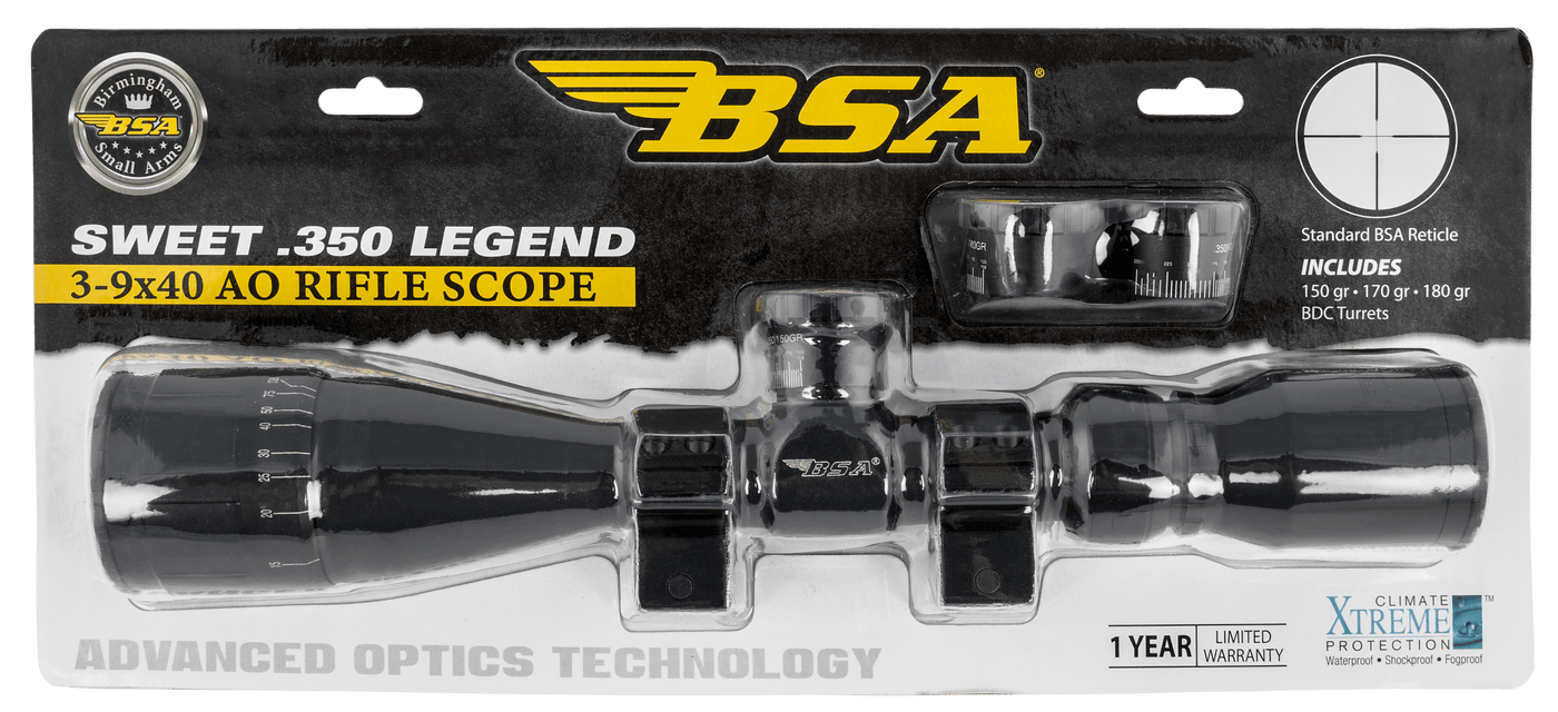 BSA Bsa Optics Sweet 350 Ao Rifle Scope 3-9x40mm 350 Legend W/ Weaver Rings Optics