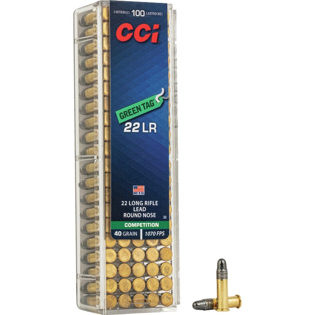 CCI Cci Green Tag Competition Rimfire Ammo 22 Lr. 40 Gr. Lrn 100 Rd. Ammo