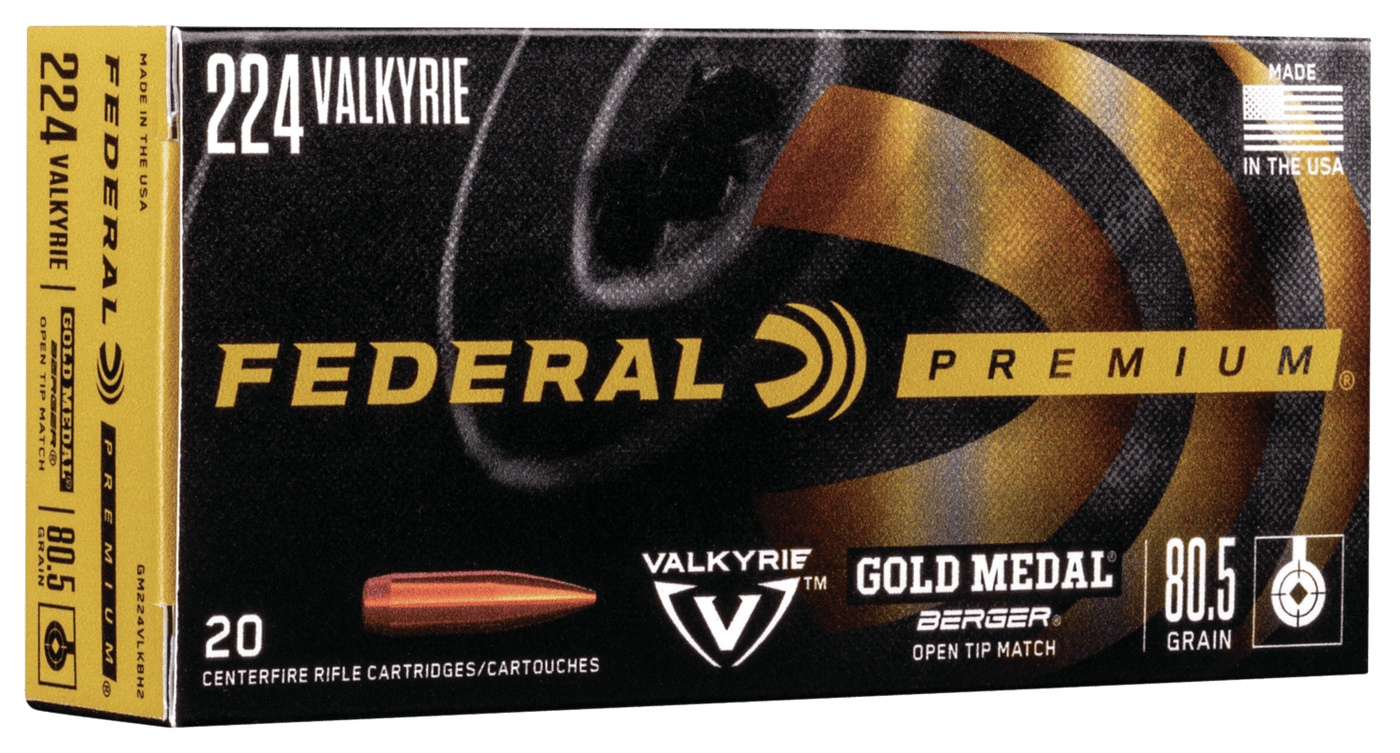 Federal Federal Gold Medal Rifle Ammo 224 Valkyrie 80.5 Gr. Berger 20 Rd. Ammo
