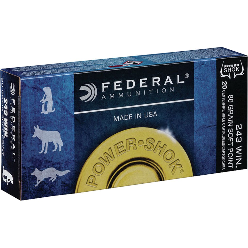 Federal Federal Power-shok Rifle Ammo 243 Win 80 Gr. Jacketed Soft Point 20 Rd. Ammo