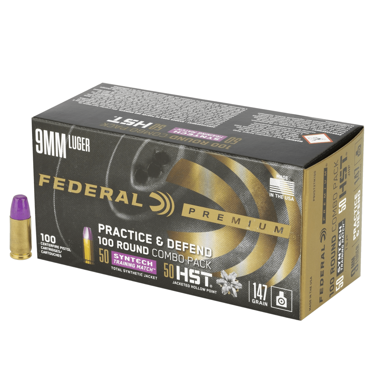 Federal Federal Practice & Defend Pistol Ammo 9mm 147 Gr. Hst/synthetic 100 Rd. Ammo