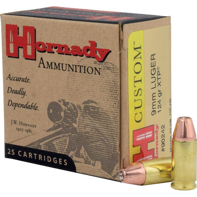 Hornady Hornady Custom Pistol Ammo 9mm Luger 124 Gr. Xtp Jacket Hollow Point 25 Rd. Ammo