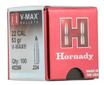 Hornady Hornady V-max Bullets 22 Cal. .224 53 Gr. V-max 100 Box Reloading