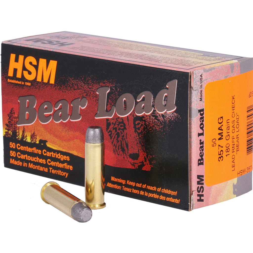 HSM Hsm Bear Load Ammunition 357 Mag. Round Nose Flat Point 180 Gr. 50 Rd. Ammo
