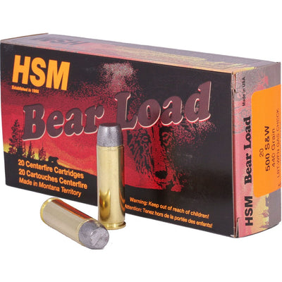 HSM Hsm Bear Load Ammunition 500 S&w Wide Flat Nose 440 Gr. 20 Rd. Ammo