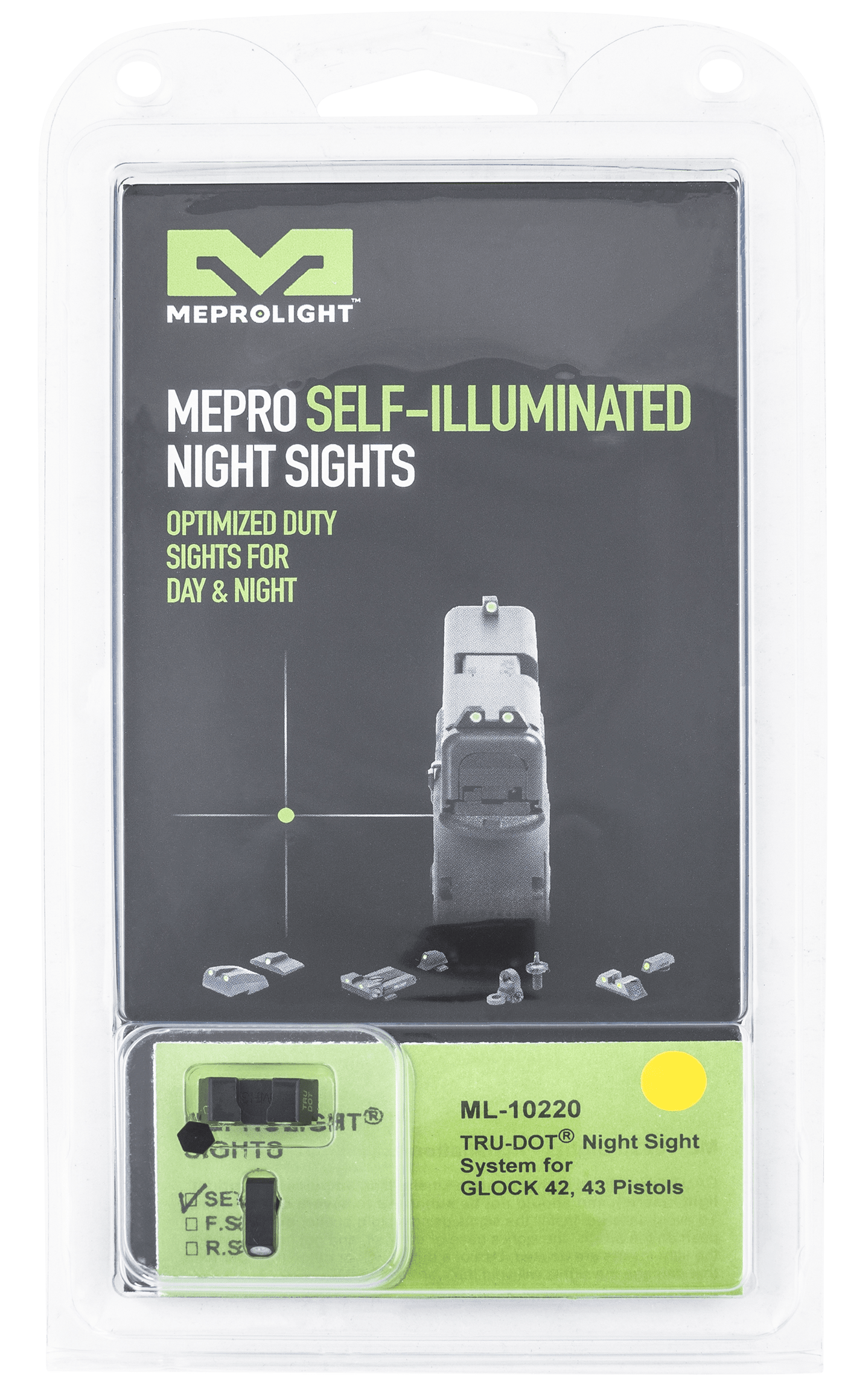 MEPRO USA LLC Meprolight Night Sight Set - Green/yellow  For Glock 42/43 Firearm Accessories