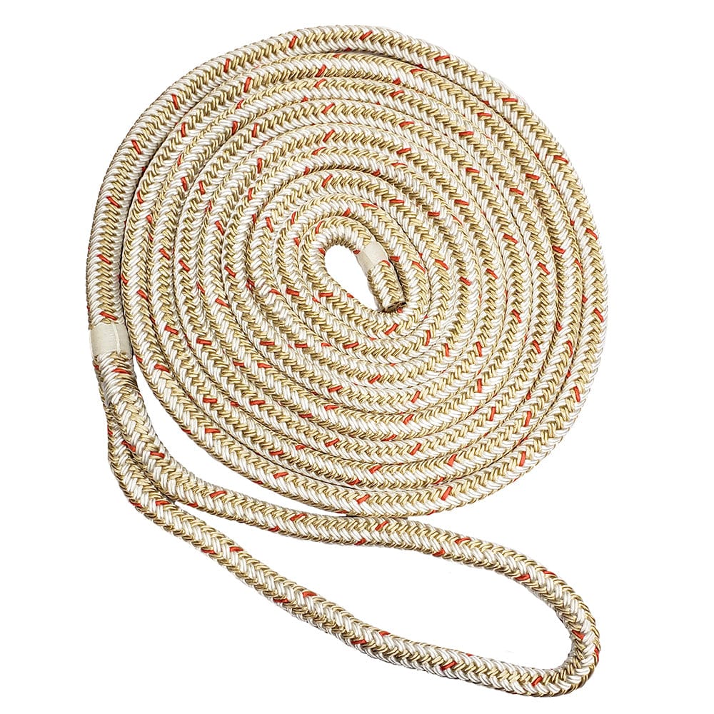 New England Ropes New England Ropes 3/8" x 25' Nylon Double Braid Dock Line - White/Gold w/Tracer Anchoring & Docking