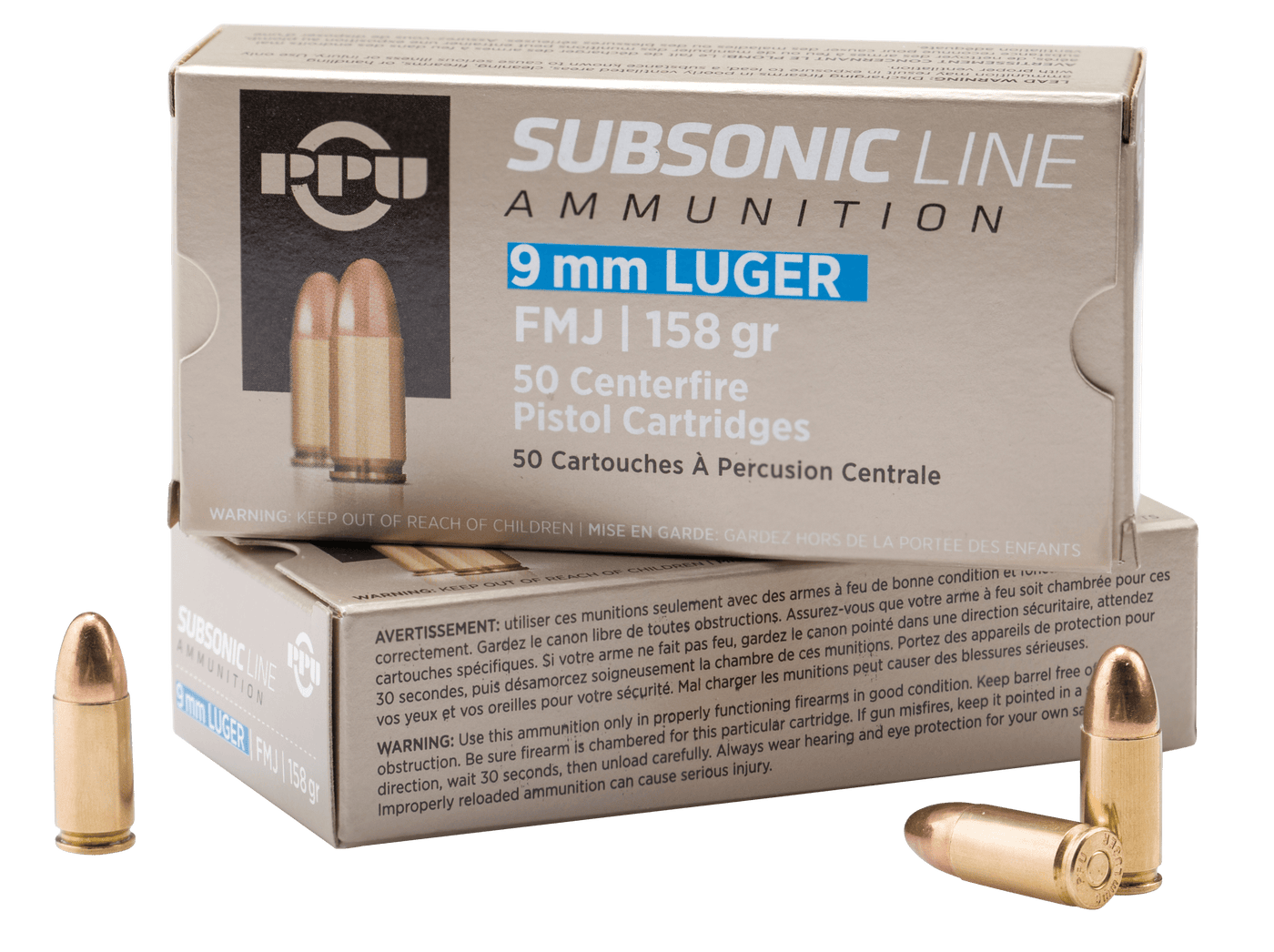 PPU Ppu Subsonic, Ppu Pps9mm      9mm Lug Sub 158 Fmj          50/20 Ammo