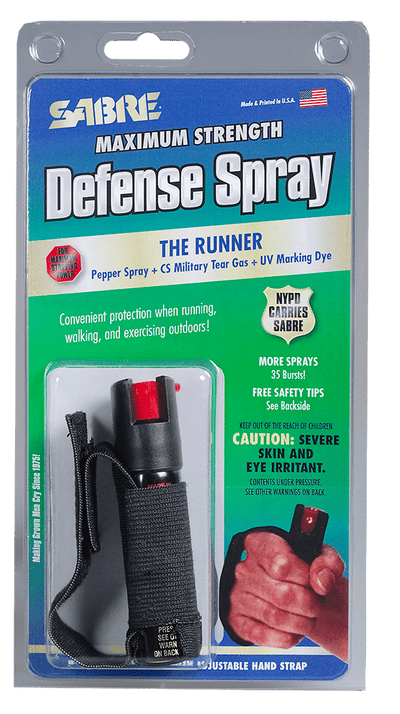 Sabre Sabre 3-in-1 Runners Pepper Spray Black With Adjustable Hand Strap Accessories