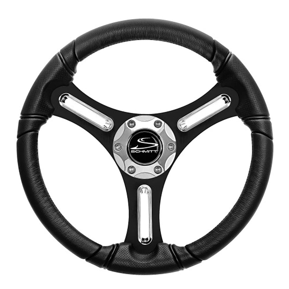 Schmitt Marine Schmitt Marine Torcello 14" Wheel - 03 Series - Polyurethane Wheel w/Chrome Spoke Inserts & Cap - Black Brushed Spokes - 3/4" Tapered Shaft Marine Hardware