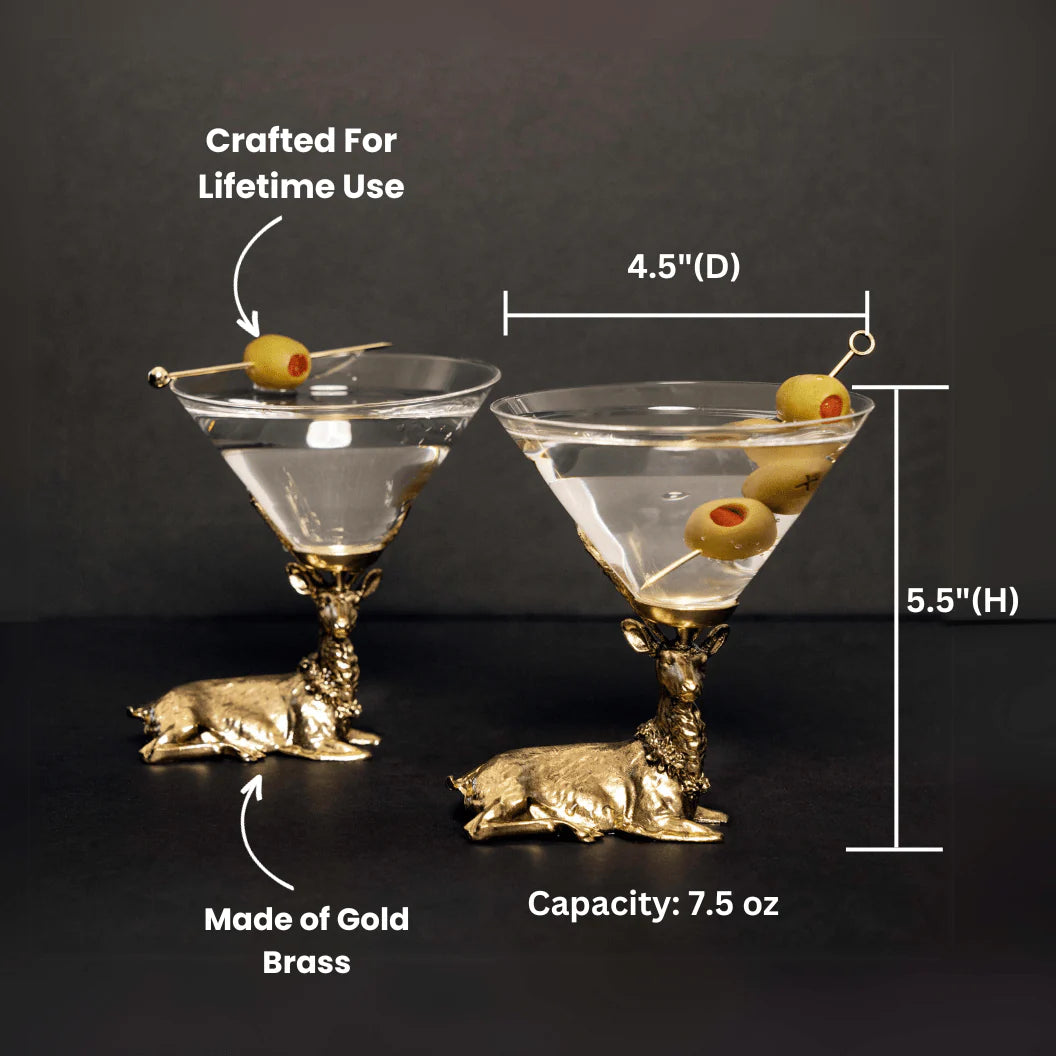 TX Fowlers Golden Antler Martini Glass Set (2-Piece)
