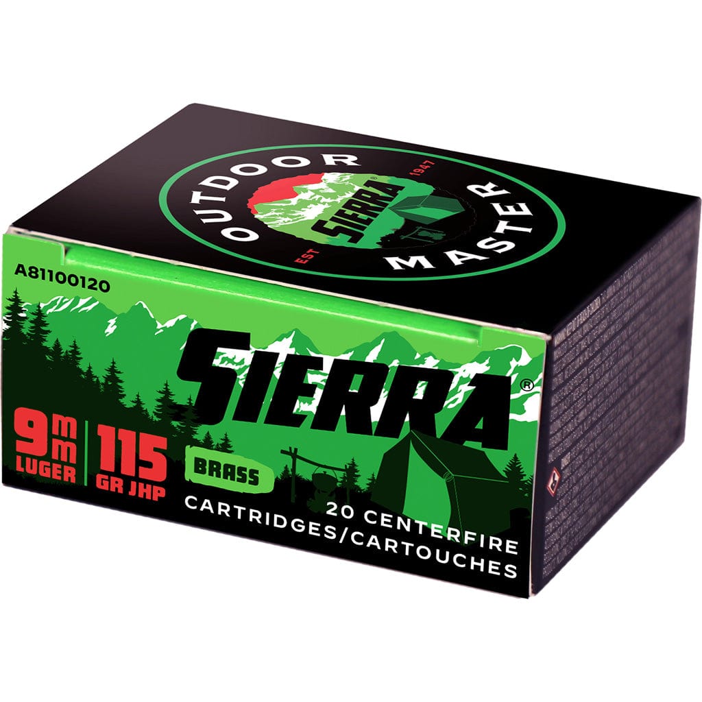 Sierra Sierra Outdoor Master Handgun Ammo 9mm 115 Gr. Jhp 20 Rd. 115 grain / 9mm Ammo