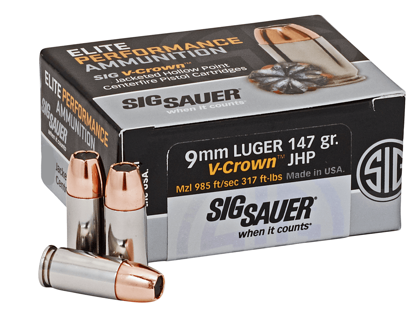 Sig Sauer Sig 9mm Luger 147gr Elite - 50rd 10bx/cs Competition Jhp Ammo