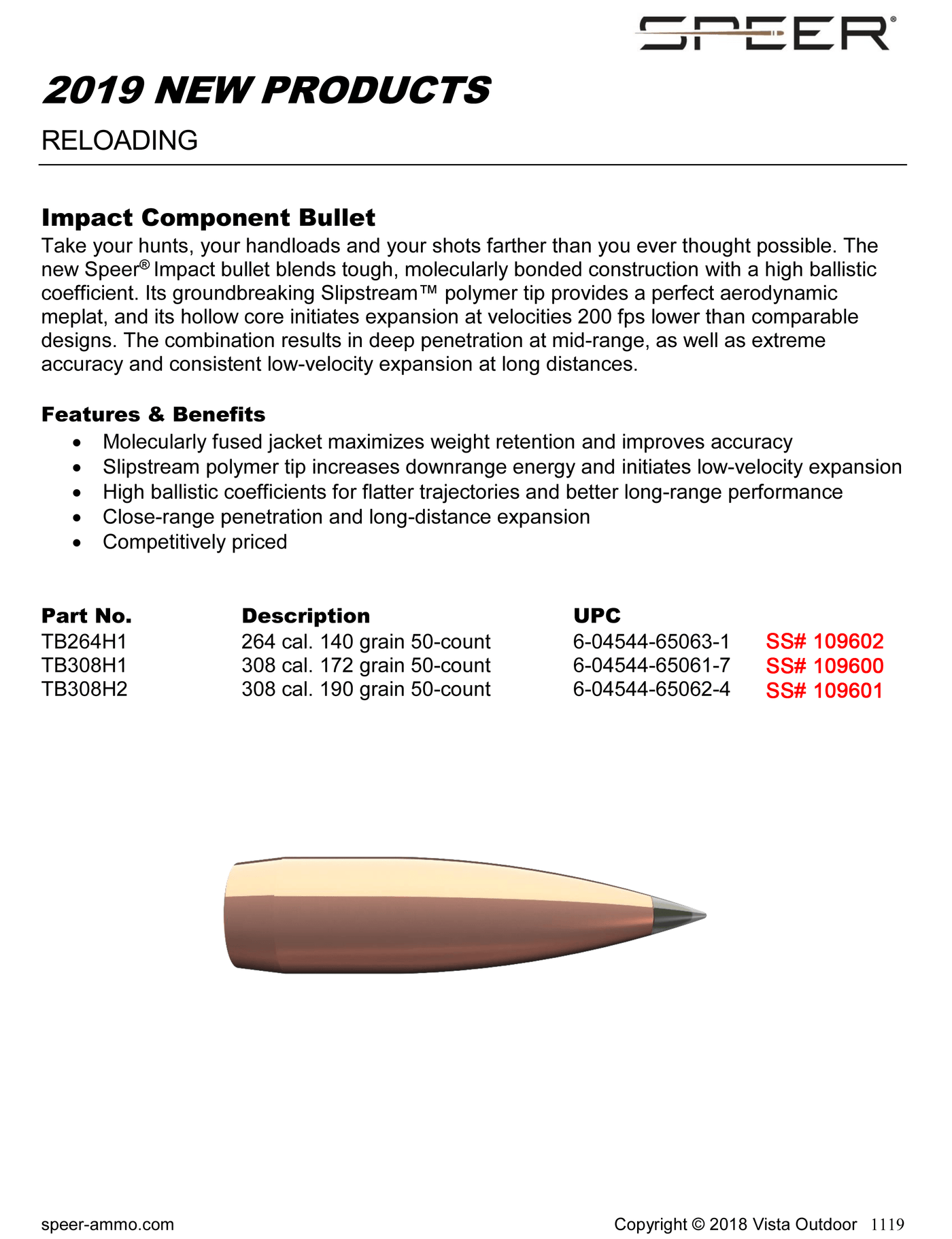 Speer Ammo Speer Ammo Impact, Speer Tb308h1   Bull .308 172                   50 Reloading