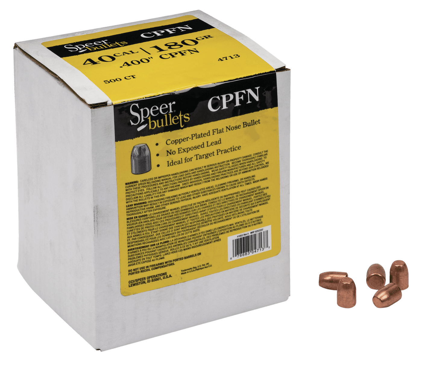 Speer Bullets Speer Bullets Handgun Plinking, Speer 4713      Bull .400 180 Cprn             500 Reloading