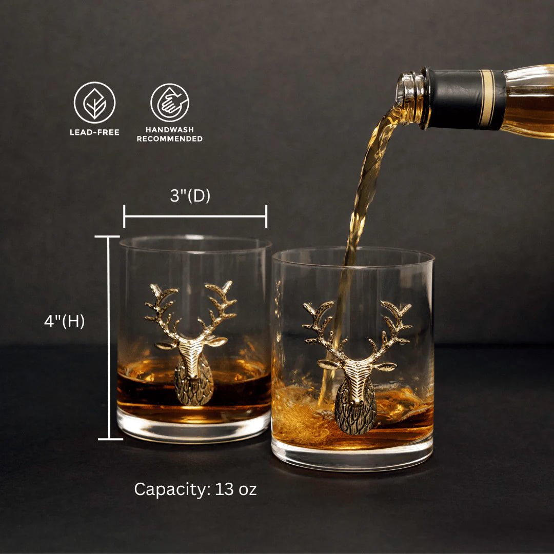 TX Fowlers Golden Antler Whiskey Glass Set (2-Piece)