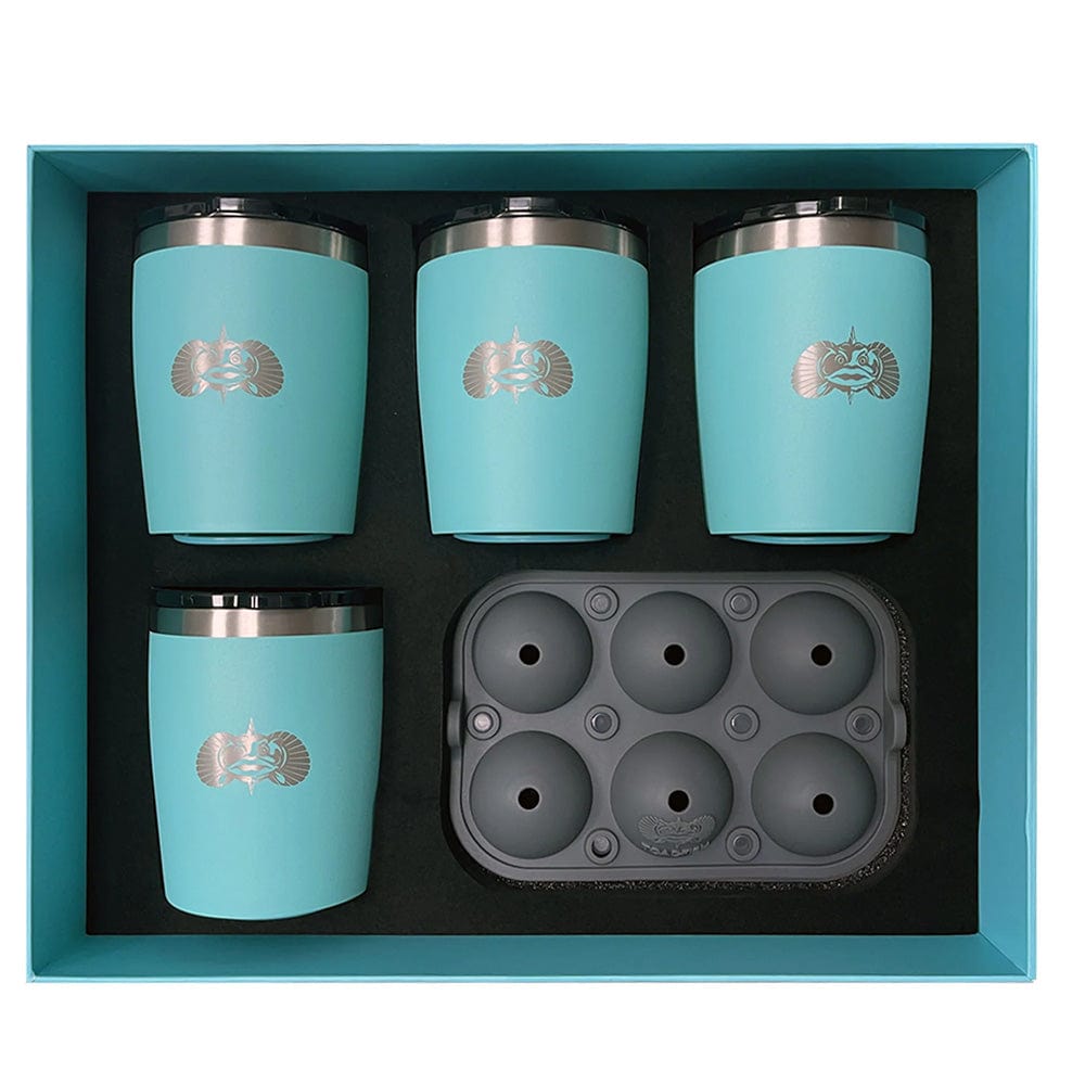 Toadfish Toadfish Non-Tipping 10oz Teal Rocks Tumblers w/Ice Ball Tray - 4 Tumblers Boat Outfitting