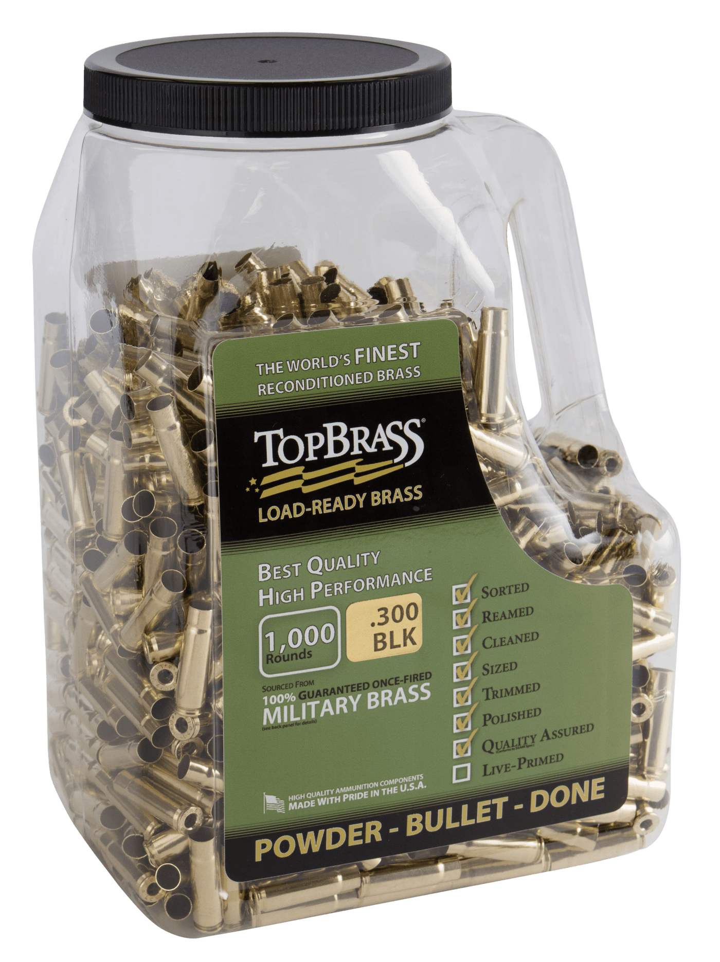 TOP BRASS LLC Top Brass Once Fired Unprimed - Brass .300 Aac 1000ct Jug Reloading