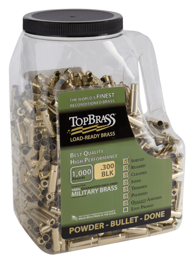 TOP BRASS LLC Top Brass Once Fired Unprimed - Brass .300 Aac 1000ct Jug Reloading