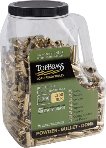 TOP BRASS LLC Top Brass Once Fired Unprimed - Brass .300 Aac 1000ct Jug Reloading