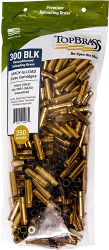 TOP BRASS LLC Top Brass Once Fired Unprimed - Brass .300 Aac 250ct Pouch Reloading