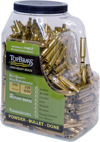 TOP BRASS LLC Top Brass Once Fired Unprimed - Brass .308 Win 500ct Jug Reloading