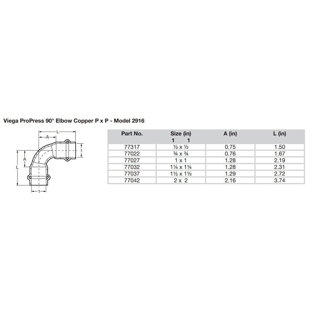 Viega Viega ProPress 1/2" - 90° Copper Elbow - Double Press Connection - Smart Connect Technology Marine Plumbing & Ventilation