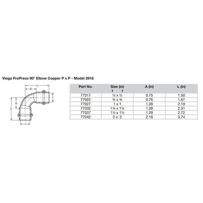 Viega Viega ProPress 1/2" - 90° Copper Elbow - Double Press Connection - Smart Connect Technology Marine Plumbing & Ventilation