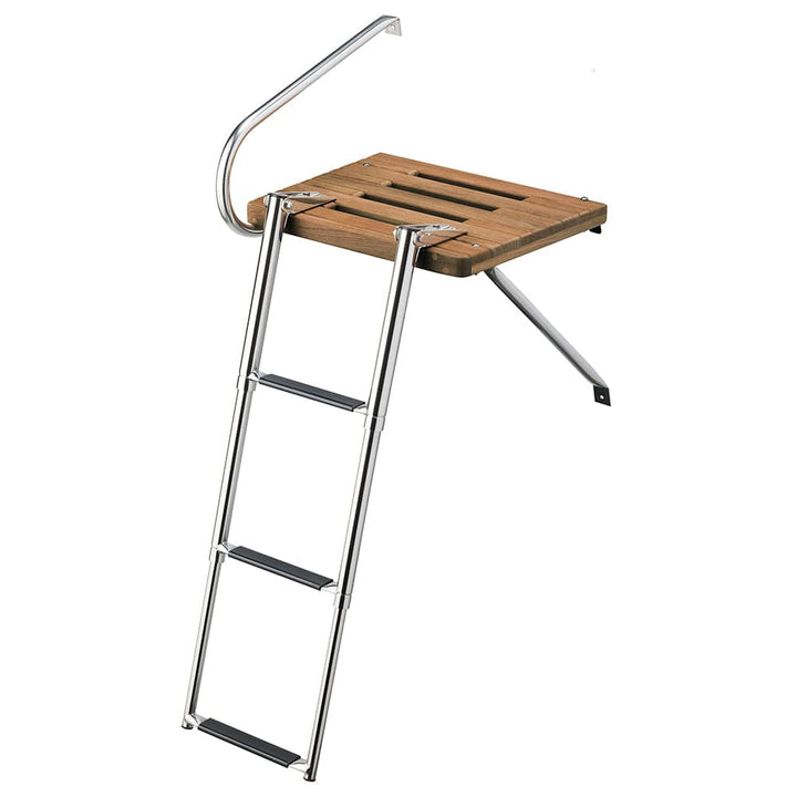 Whitecap Whitecap Teak Swim Platform w/3-Step Telescoping Ladder f/Boats w/Outboard Motors Marine Hardware