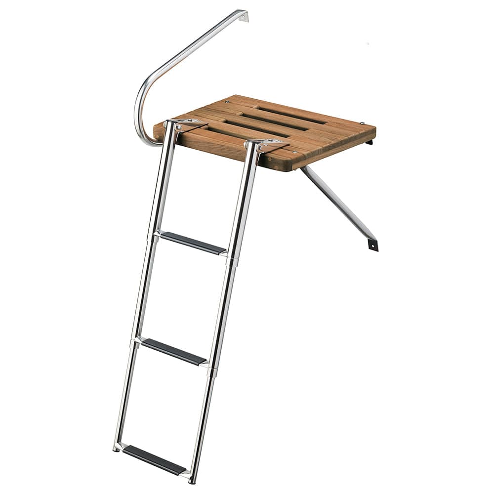 Whitecap Whitecap Teak Swim Platform w/3-Step Telescoping Ladder f/Boats w/Outboard Motors Marine Hardware