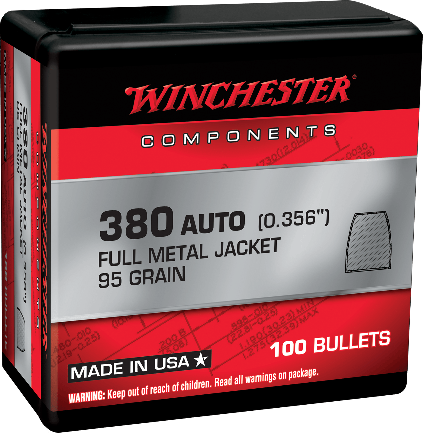Winchester Ammo Winchester Ammo Centerfire Handgun, Win Wb380mc95x Bul 380    95 Fmj         100/10 Reloading