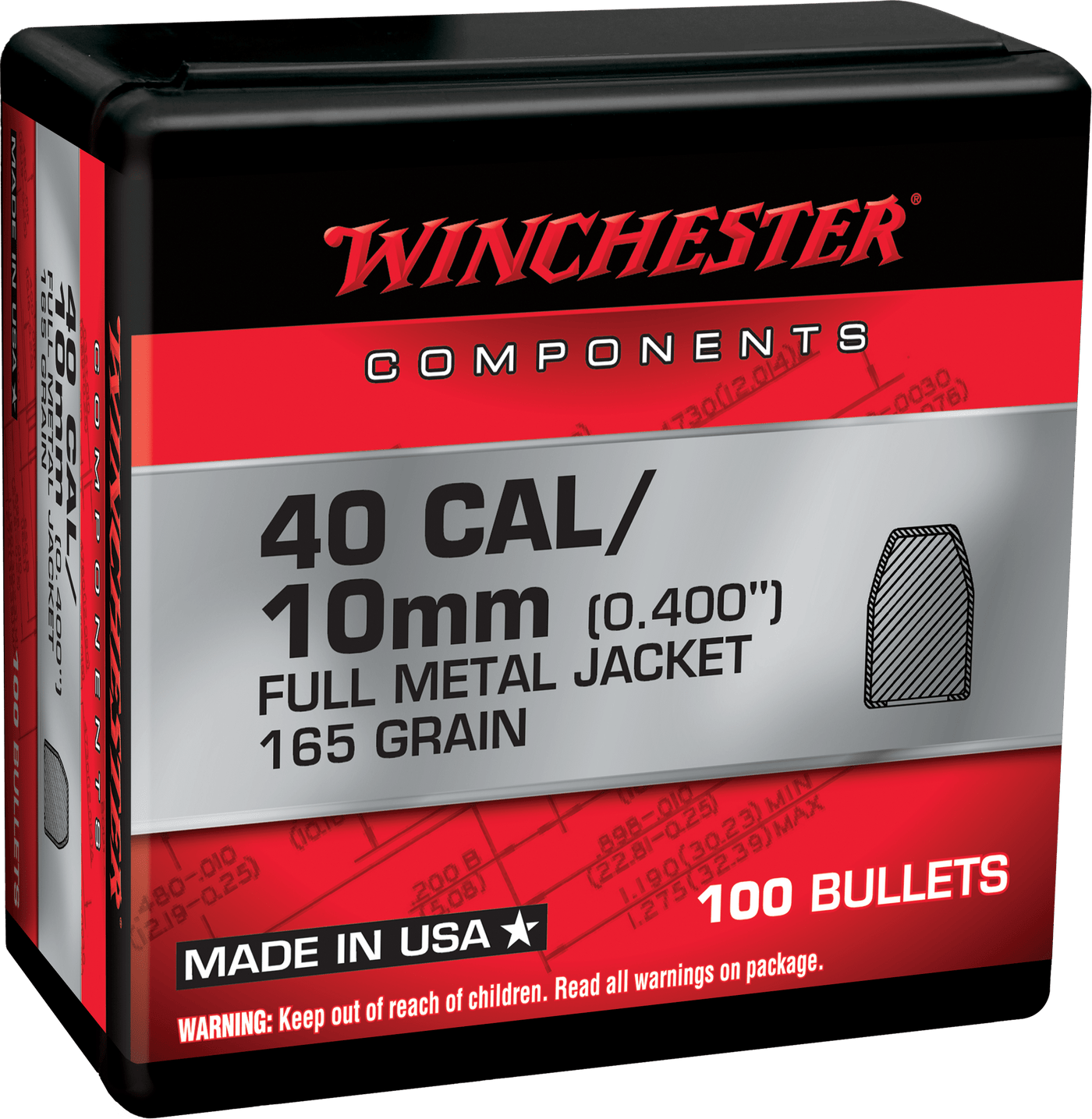 Winchester Ammo Winchester Ammo Centerfire Handgun, Win Wb40tc165x Bul 40    165 Fmj Retail  100/10 Reloading