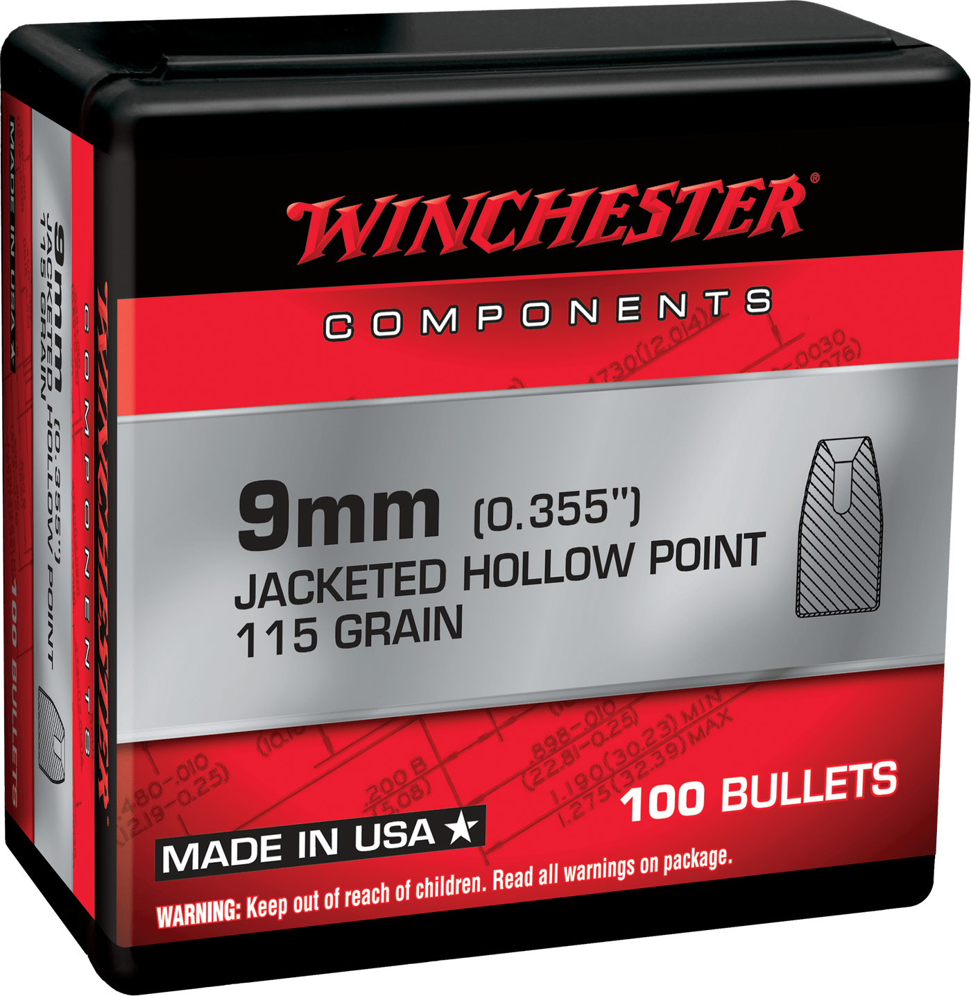 Winchester Ammo Winchester Ammo Centerfire Handgun, Win Wb9jhp115x Bul 9mm   115 Jhp Retail  100/10 Reloading