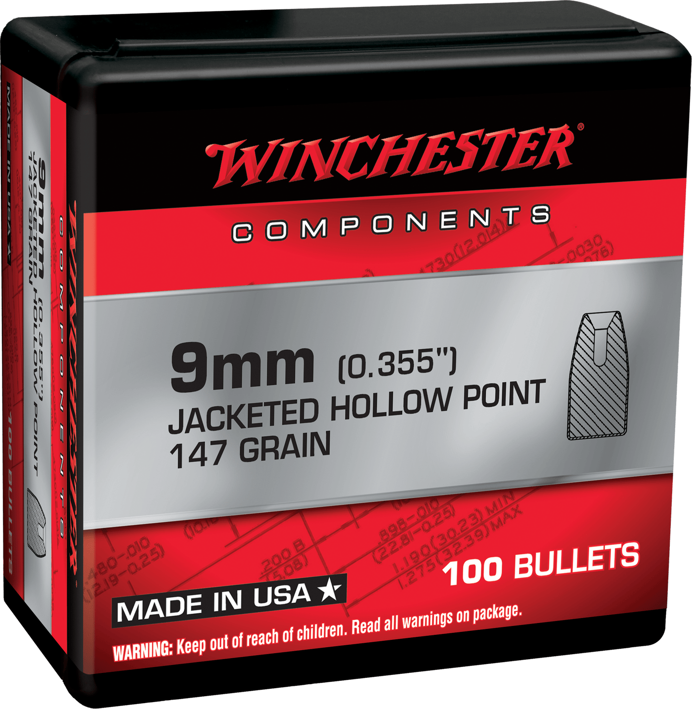 Winchester Ammo Winchester Ammo Centerfire Handgun, Win Wb9jhp147x Bul 9sub  147 Jhp Retail  100/10 Reloading