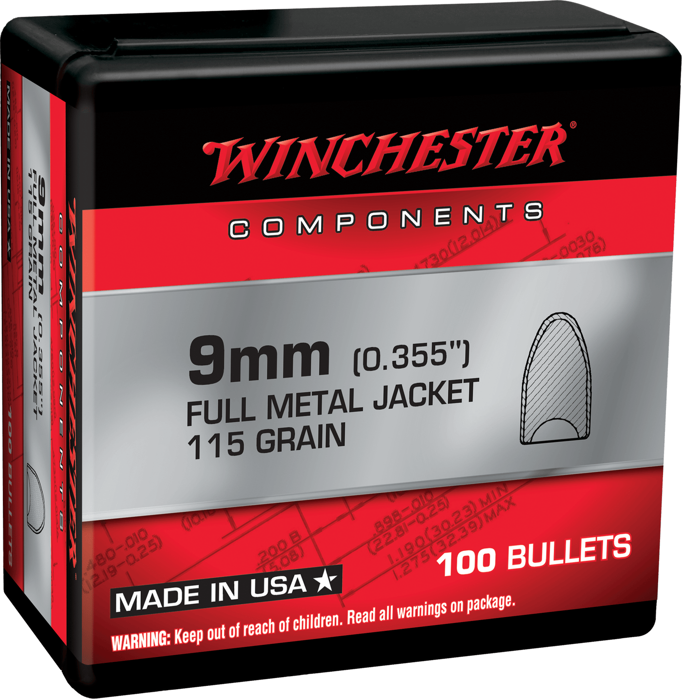 Winchester Ammo Winchester Ammo Centerfire Handgun, Win Wb9mc115x  Bul 9mm   115 Fmjfb       100/10 Reloading