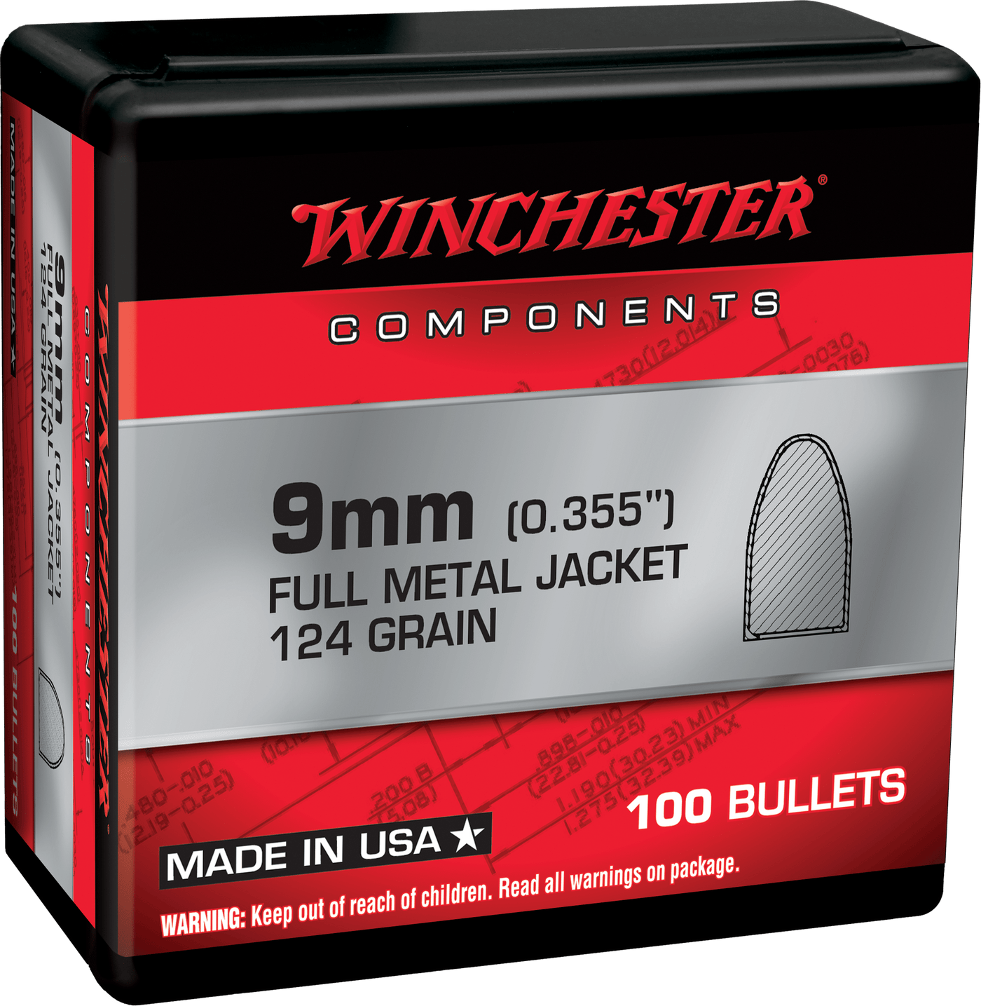 Winchester Ammo Winchester Ammo Centerfire Handgun, Win Wb9mc124x  Bul 9mm   124 Fmj         100/10 Reloading