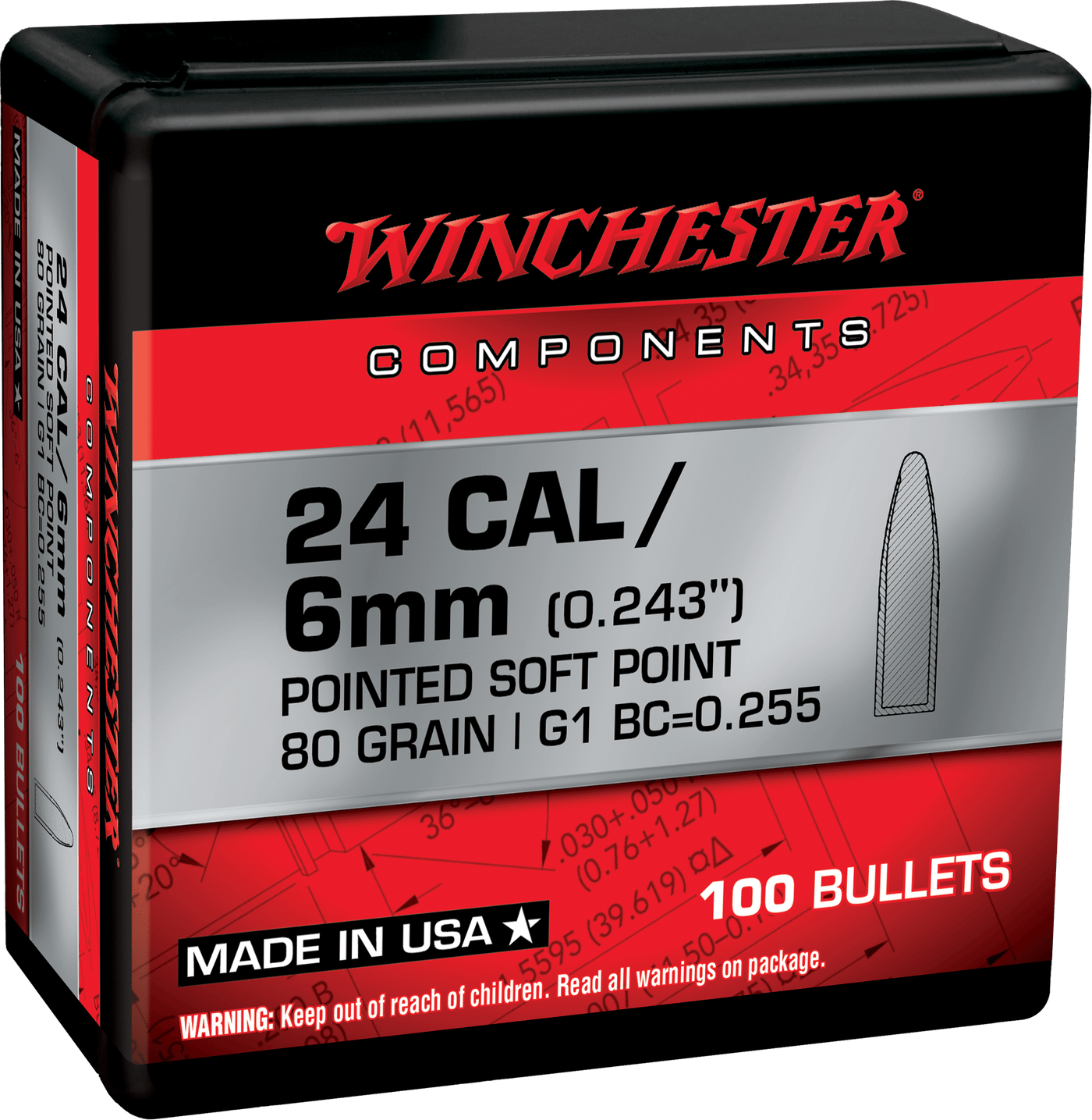 Winchester Ammo Winchester Ammo Centerfire Rifle, Win Wb243sp80x Bul 243     80 Psp        100/10 Reloading