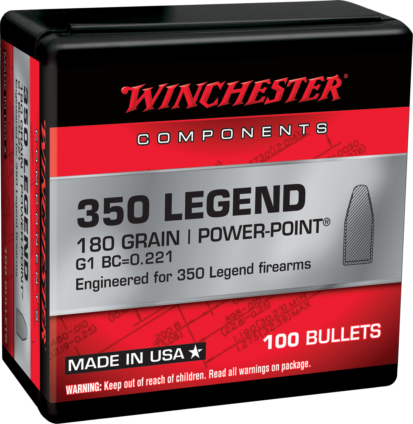 Winchester Ammo Winchester Ammo Centerfire Rifle, Win Wb350p180x Bul 350   180 Pp          100/10 Reloading