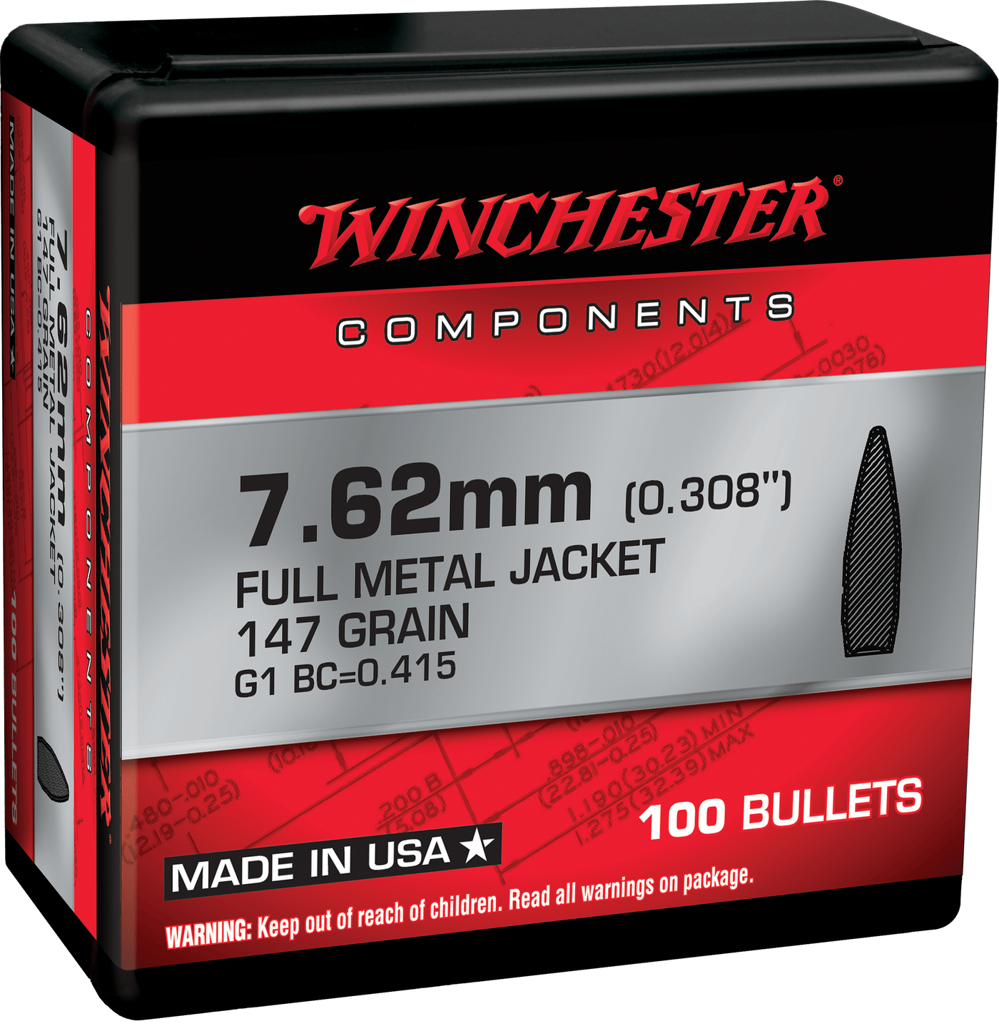 Winchester Ammo Winchester Ammo Centerfire Rifle, Win Wb762m147x Bul 7.62  147 Fmjbt Retl  100/10 Reloading
