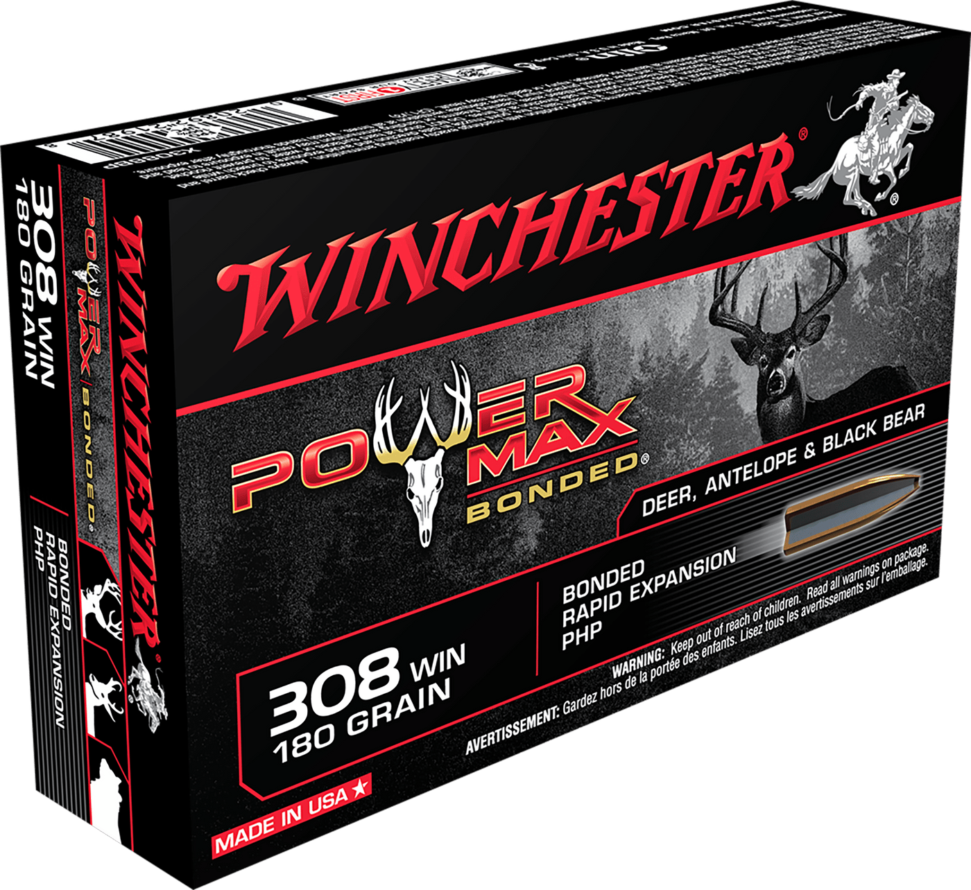 Winchester Ammo Winchester Power Max Bonded Rifle Ammo 308 Win. 180 Gr. Power Max Bonded 20 Rd. Ammo