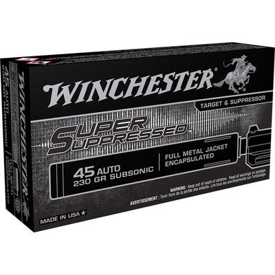 Winchester Ammo Winchester Super Suppressed Pistol Ammo 45 Acp 230 Gr. Fmj 50 Rd. Ammo