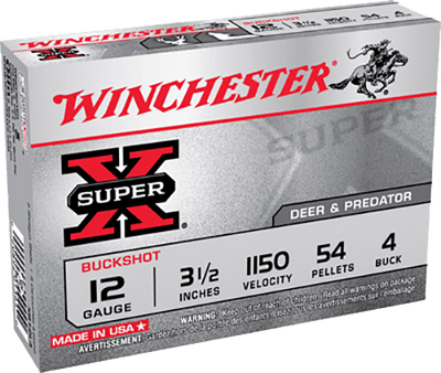 Winchester Ammo Winchester Super-x Load 12 Ga. 3.5 In. 54 Pellets 4 Buck Shot 5 Rd. Ammo