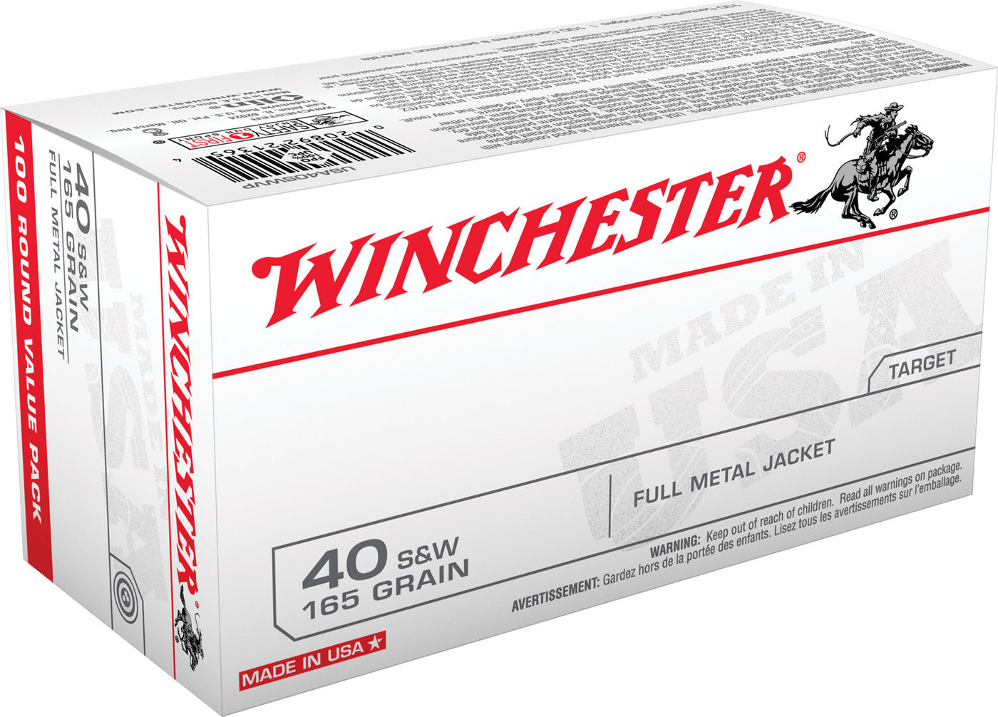 Winchester Ammo Winchester Usa Pistol Ammo 40 S&w 165 Gr. Full Metal Jacket 100 Rd. Ammo