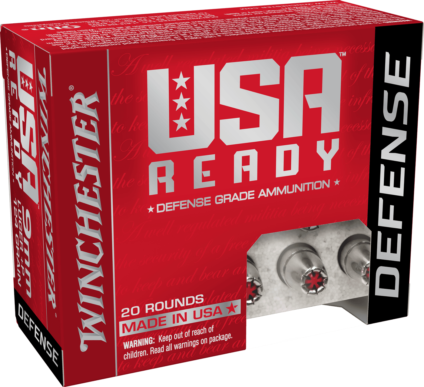 Winchester Ammo Winchester Usa Ready Defense Pistol Ammo 9mm 124 Gr. Hex-vent Hp 20 Rd. Ammo