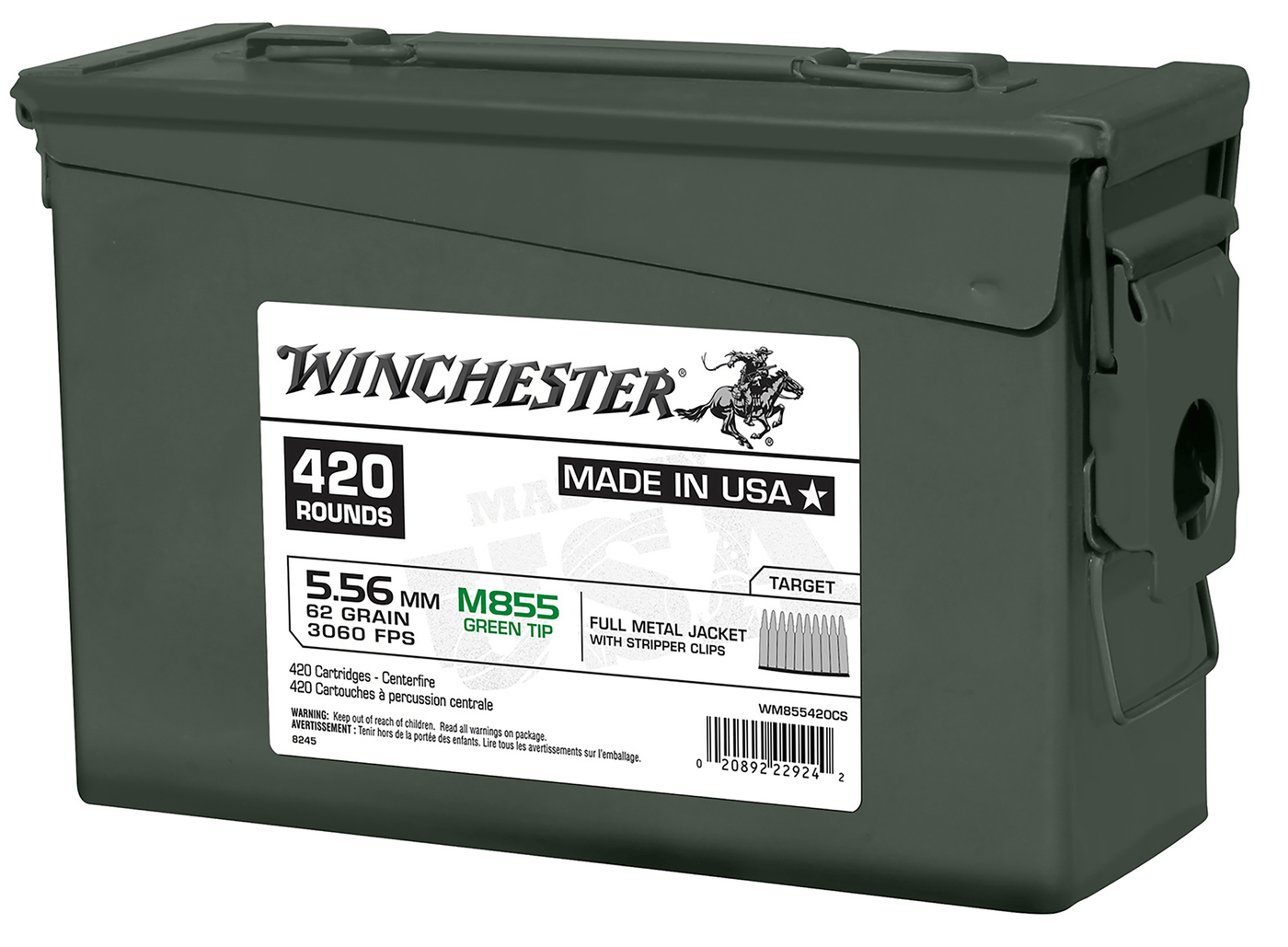Winchester Ammo Winchester Usa Rifle Ammo 5.56mm 62 Gr. Fmj 420 Rd. Green Tip Ammo