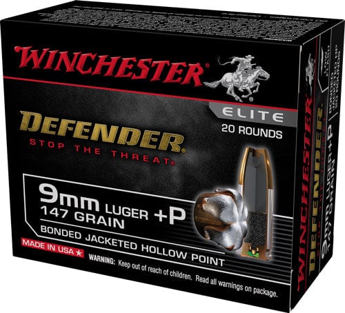 Winchester Ammunition Winchester Defender Pistol Ammo 9mm+p 147 Gr. Jhp 20 Rd. Ammo